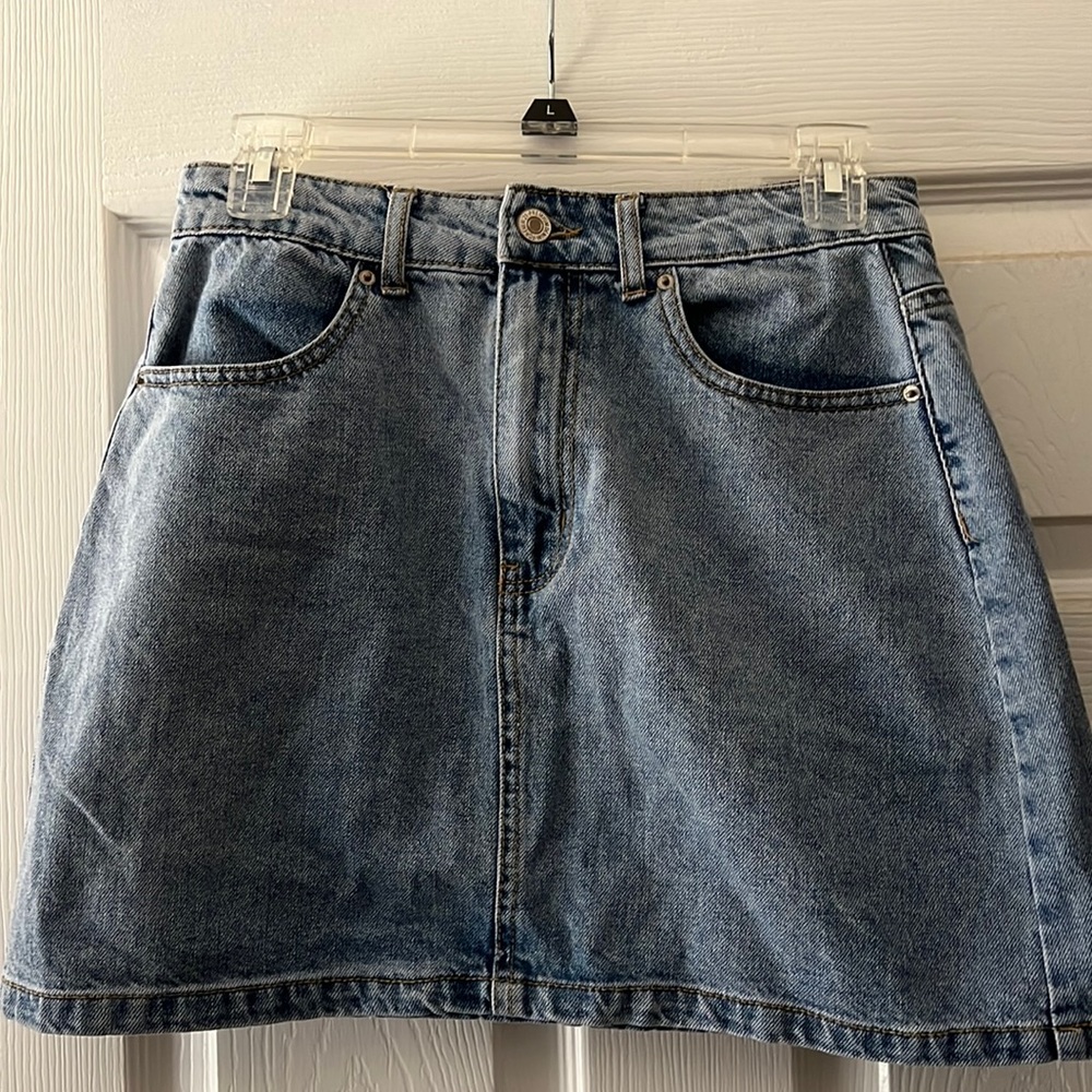 High Waisted Midi Light Denim Jean Skirt